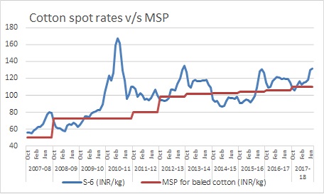 Spot cotton prices and MSP